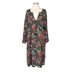 Torrid | Floral Print Plus Size Black Roll Tab Long Sleeve Pocket Zip Dress 4 4X